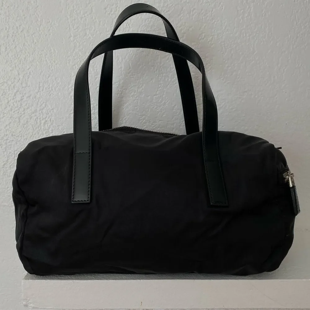 Prada black nylon duffle satchel bag